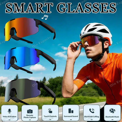 Smart Cycling Glasses Men Bluetooth UV400 Polarized Sunglasses Man AI Voice Intelligent Headphones Call Music Play Camera Remote