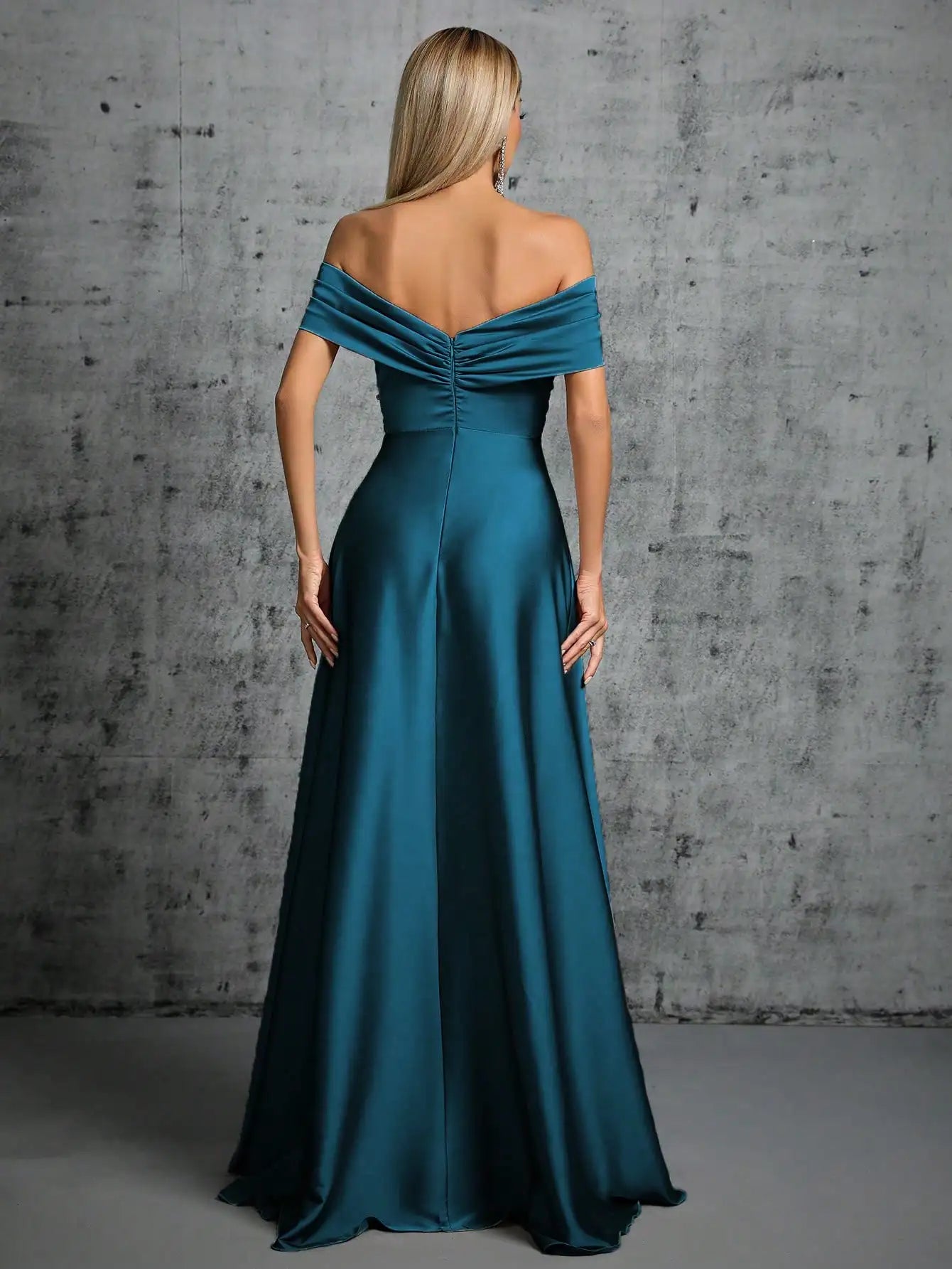 Mgiacy Line neck irregular cross pleated satin gown ball dress Party dress bridesmaid dress