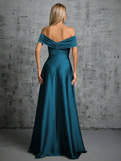 Mgiacy Line neck irregular cross pleated satin gown ball dress Party dress bridesmaid dress