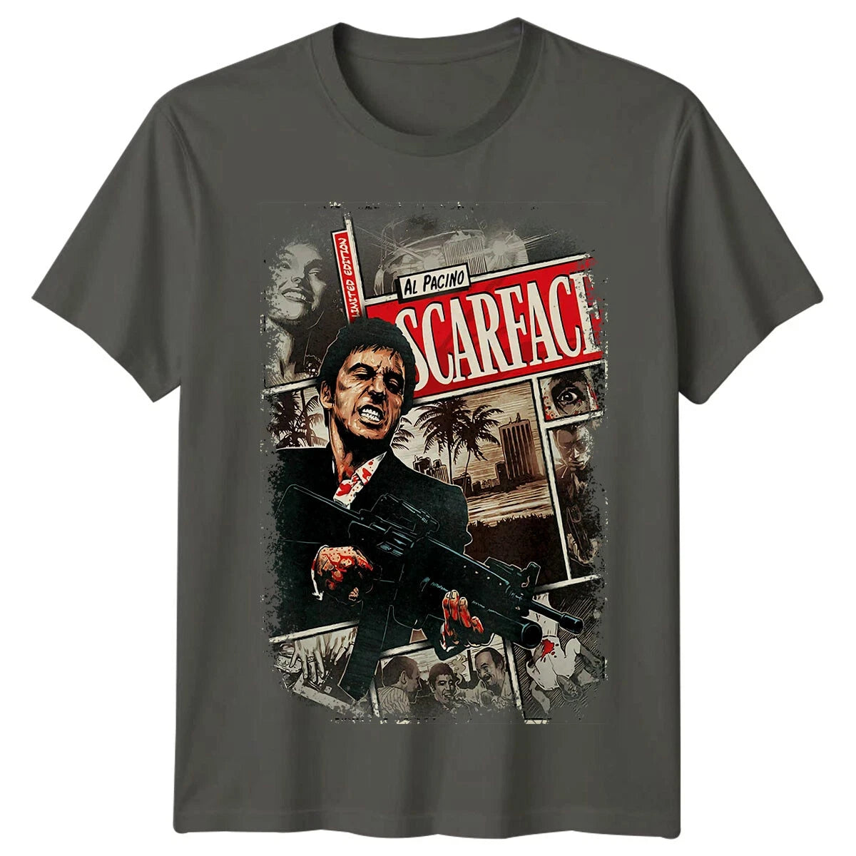 Scarface T-Shirt Men Summer Al Pacino Classic 80s Gangster Movie Retro Comic Graphic Short Sleeve Streetwear Fan Tee