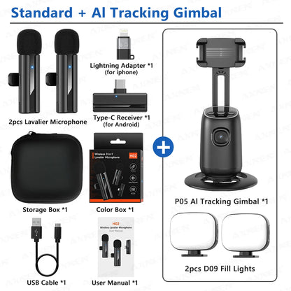 2-in-1 Wireless Lavalier Microphone for iPhone Android, Mini Pro Lapel Mic with Noise Reduction & Pickup for Vlog Live Recording