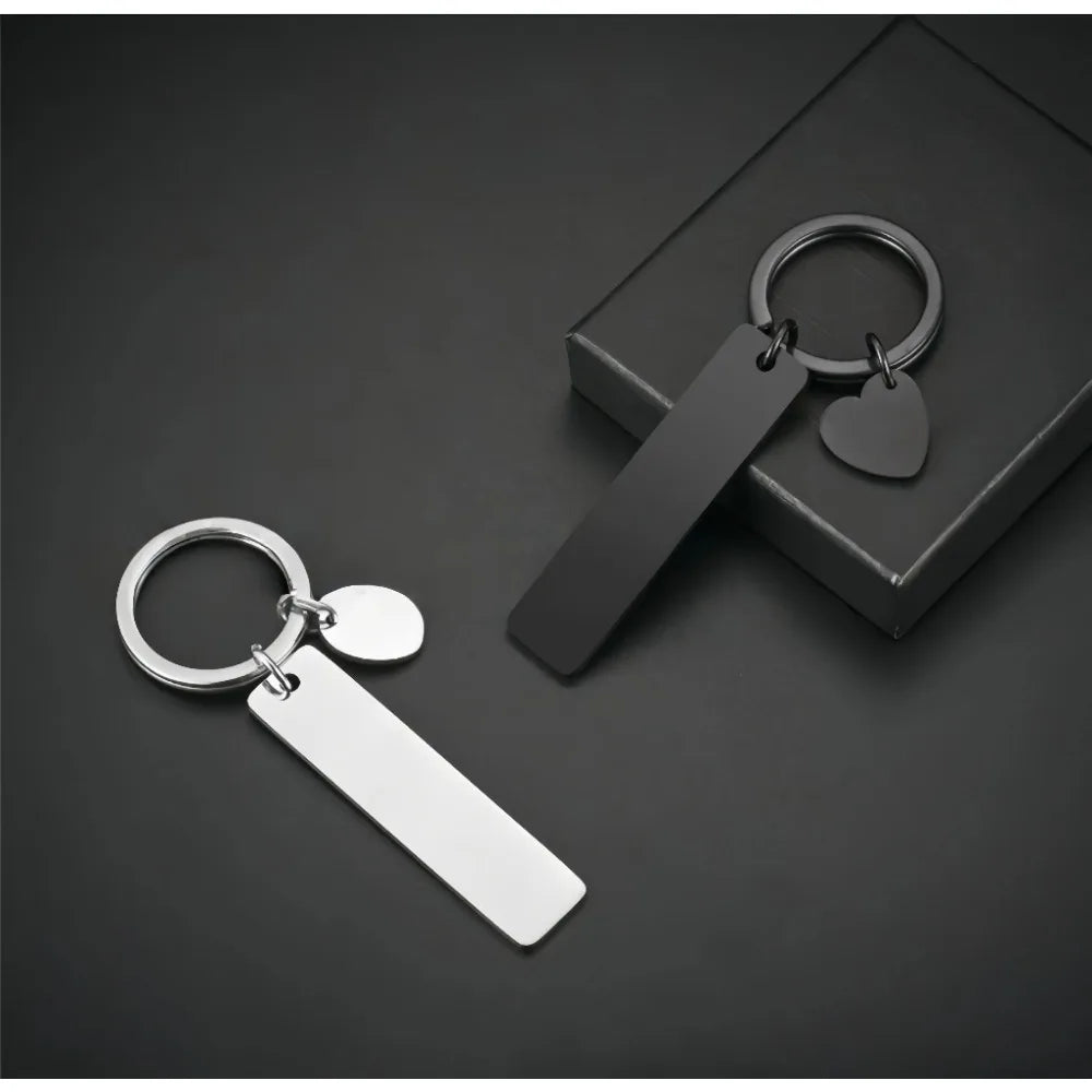 New Style Rectangular Hang Tag Metal Key Ring  Stainless Steel Custom Logo Name Keychain Engraved Laser Advertising Gift
