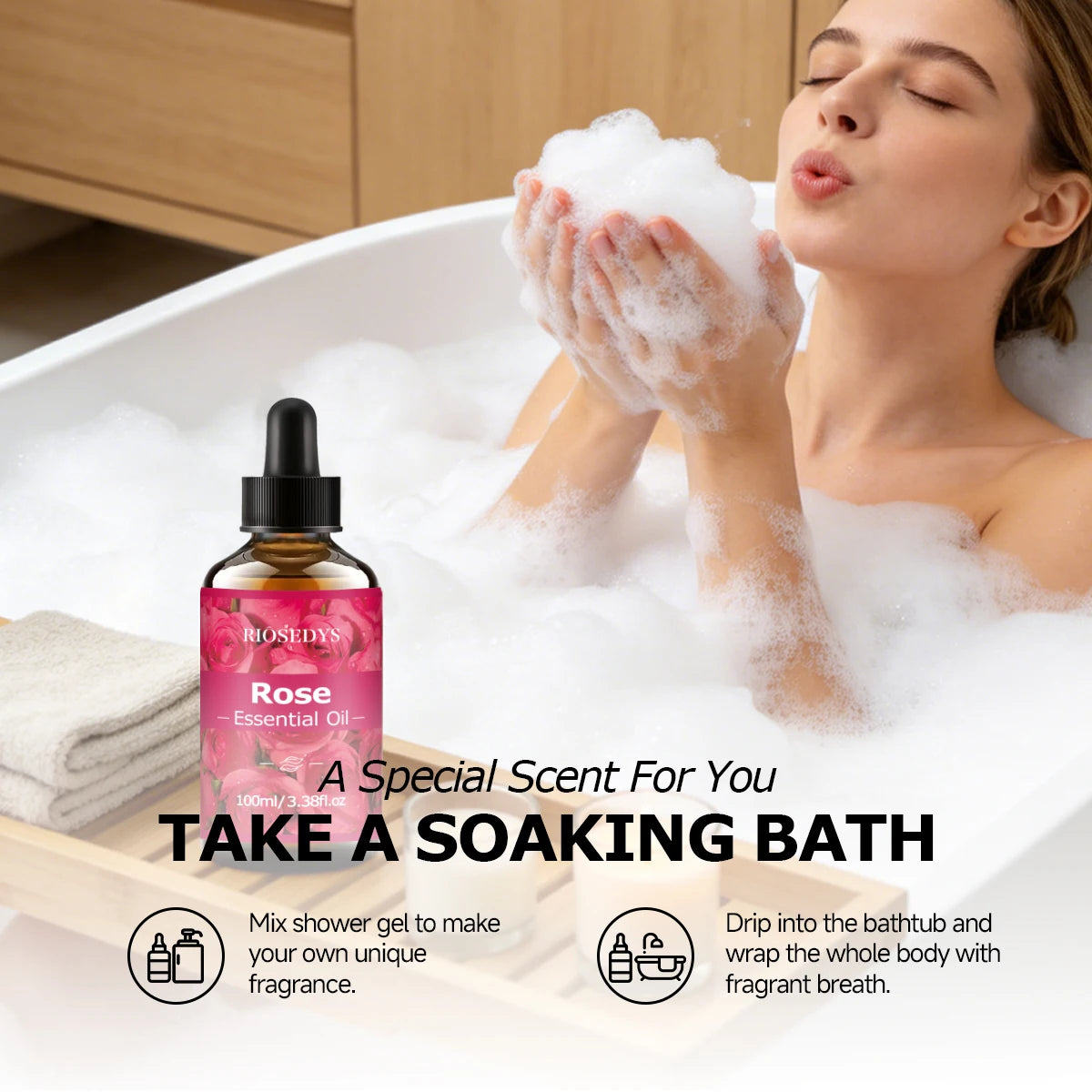 100ml ROSE ESSENTIAL OIL is a Suitable for massage and skincare, deeply nourishes and moisturizes, and improves skin condition.