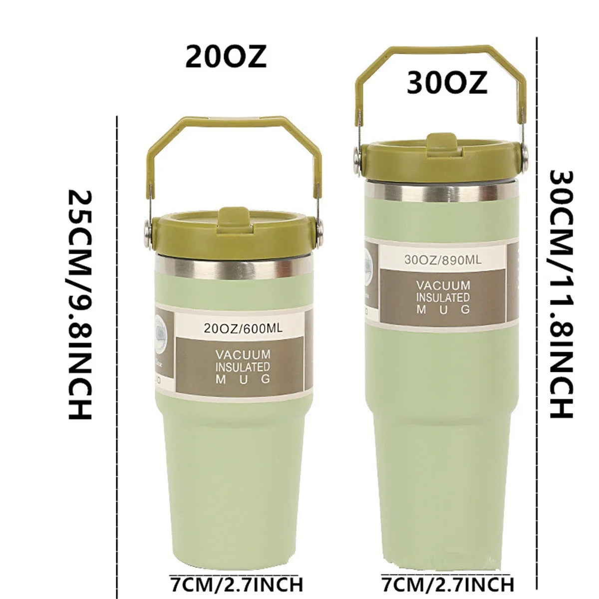 20/30oz Vacuum Insulated Tumbler with Lid: Stainless Steel Portable Cup with Dazzling Tote Handle for Hot & Cold Drinks