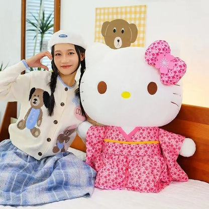Japanese Style Sakura Pink Kimono Hello Kitty Plush Doll Toy Cute Soft Cushion Room Sofa Decor Pillow Companion Doll Girl Gift