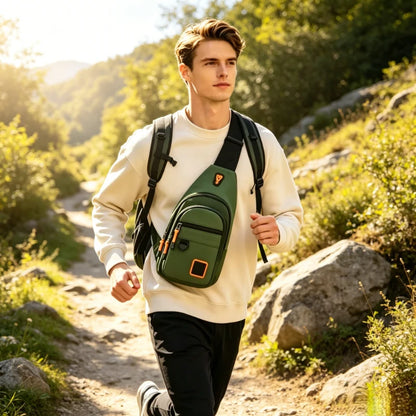 Portable Waterproof Men’s Chest Bag, Lightweight Crossbody Backpack, Black Army Green Lake Green Optional for Outdoor Daily Use