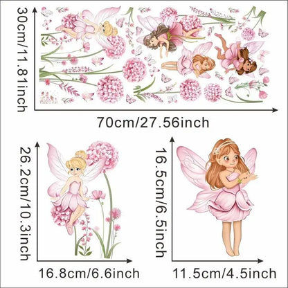 Z. Cartoon Pink Flower Fairy Dandelion Wall Stickers Girl Room Floral Butterfly Wall Decals Bedroom Baby Nursery Kids Home Decor