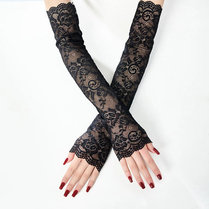 Summer Fashion Ice Sleeves Elastic Arm Sleeves Fingerless Long Gloves Women Lace Arm Sleeve Sun Protection Arm Cover Fake Cuff