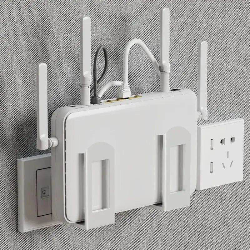 Uchwyt ścienny na router i dekoder z regulowanym wspornikiem, wielofunkcyjna półka do zarządzania kablami do przechowywania urządzeń WiFi
