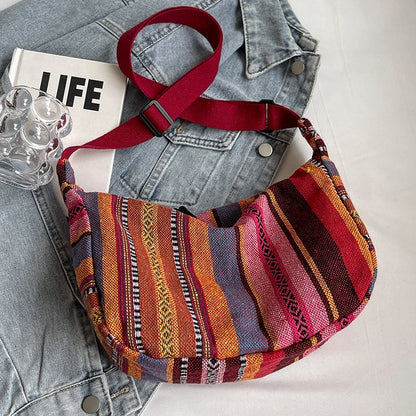 1pcs Crossbody Bags Tribal Style Shoulder Bag Foldable Crossbody Striped Pattern Flag Theme Hand Washable Edge Painted Lining