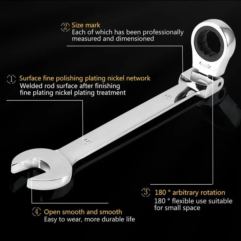 Flex-Head Ratcheting Combination Wrench Set SAE 1/4''-13/16'' Premium 72-Teeth Gear Chrome Organizer Auto Repair Tool