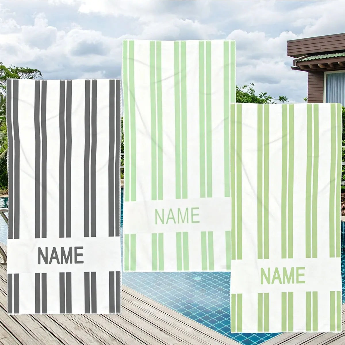 Personalized Striped Beach Towel Custom Name/Logo Oversized Microfiber Towel Summer Party Gift for Beach Swimming Bath Sports