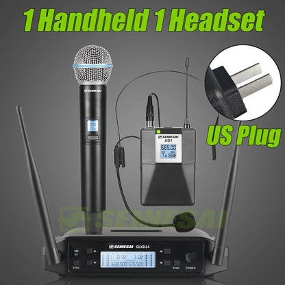 SENNESAI GLXD24 B58 Professional Dual Wireless Microphone 600-699MHz System Stage Performances UHF Dynamic 2 Channel Handheld
