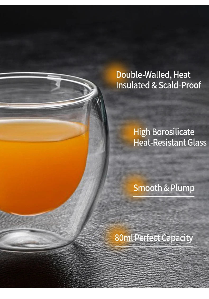 OANKR Double Walled Glass Coffee Mugs 80ML Insulated Layer Coffee Cups Borosilicate Glass Espresso Cup for Hot Beverage, Tea