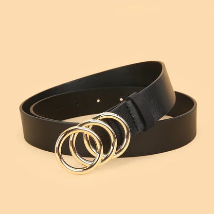 3pcs Women'S Belt Set - Chic  Versatile for Jeans, Dresses  Classic Belts with Dual Triple Ring Buckles, Elegant Solid Colors