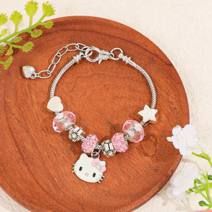 Sanrio Hello Kitty Alloy Pendant Necklace Bracelet Set Adjustable Cute Cartoon Anime Jewelry Gift for Women