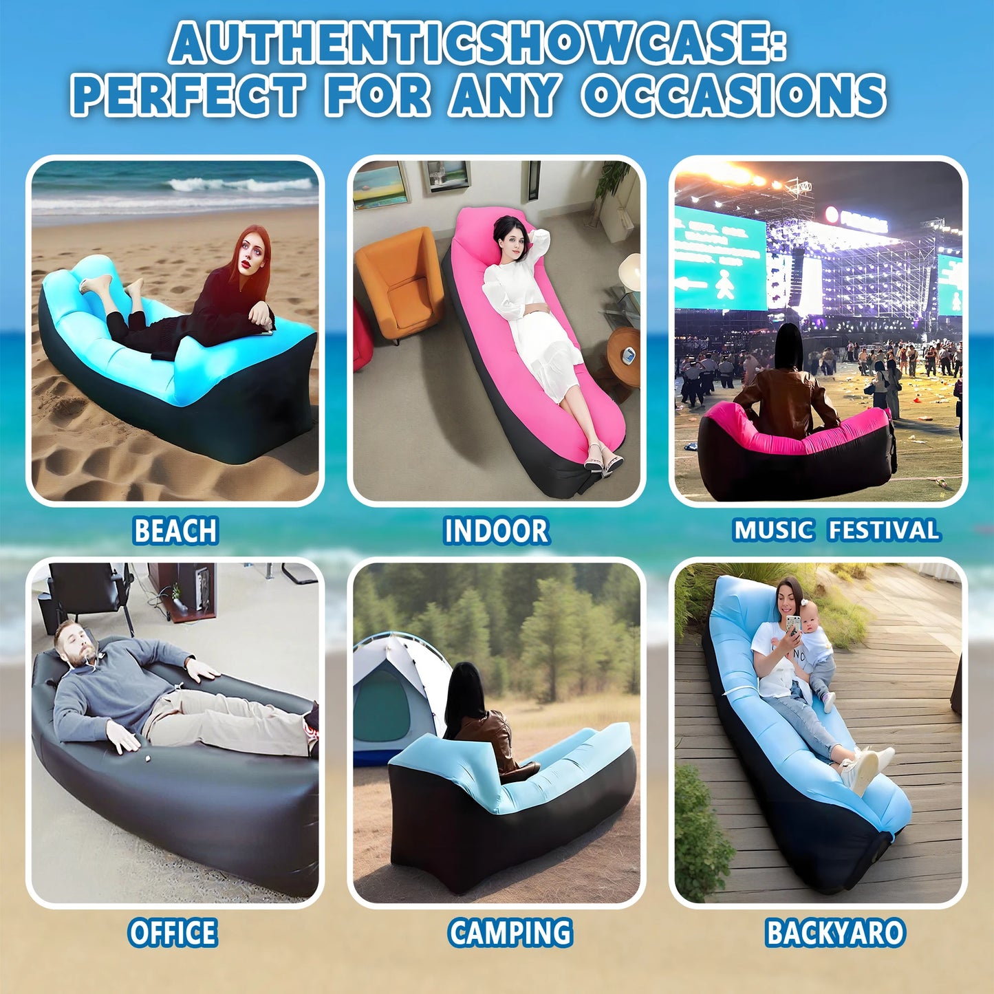 Inflatable Lounge Air Sofa Couch, Portable Beach & Camping Chair, Waterproof Couch for Picnics Hiking Outdoor Music Festivals