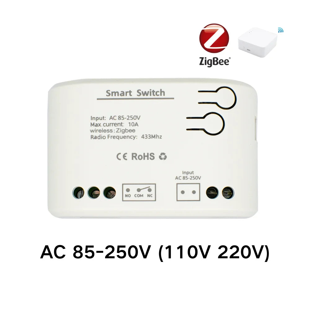 Zigbee 3.0 Tuya 1 Channe Smart Relay Module Smart Life Switch Controller 12V 24V 220V 230V Dry Contact NO NC COM Inching Timer