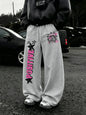 Men Wide Leg Punk Cartoon Sweatpants 100% Polyester Positive Star Dual Side Print Baggy Y2K Drawstring Jogger Pants