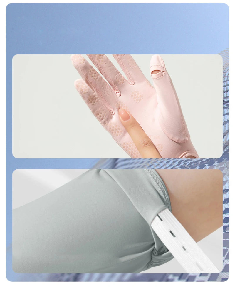 56.5CM Women Summer Ice Silk Sunscreen UV Protection Long Clamshell Gloves Elasticity Antiskid Quick Drying UPF 50+ Adjustable