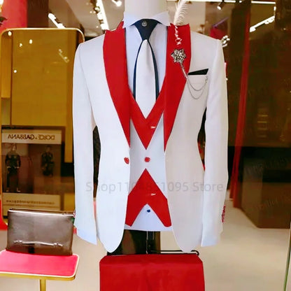 Fashion Style Wedding/Business Men's 3 Pieces Suits Slim Fit Formal Groomsmen Tuxedos Men Suits Jacket+Vest+Trousers for Party