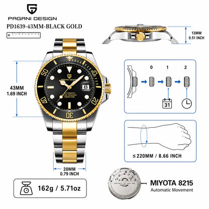 PAGANI DESIGN Men Watches Automatic Watch Mechanical Watch Sapphire Glass Stainless Steel Luminous Date Reloj Hombre Luxury Wris