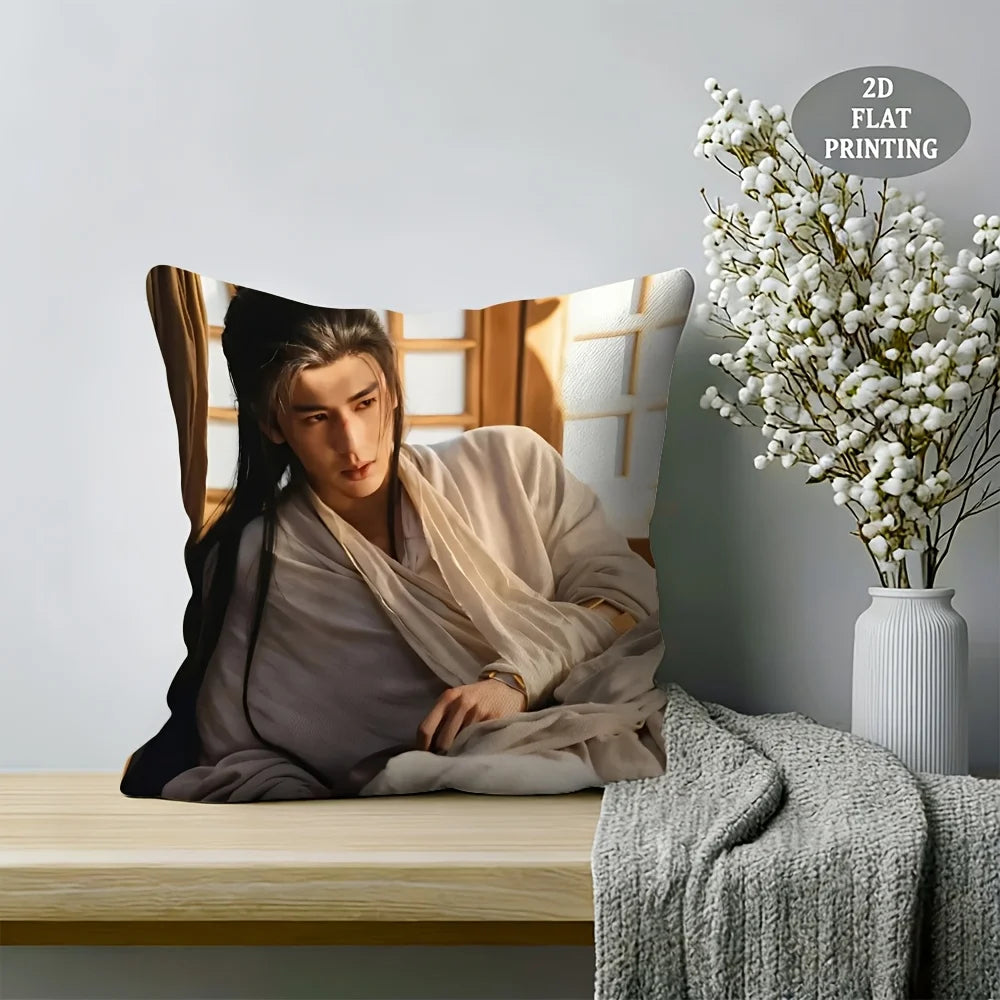 1pc Zhang Linghe Fan Bedroom Pillow Cover, Polyester 2D Double-Sided Print, C-Drama Warrior Cushion, Perfect Gift for Fans & Car