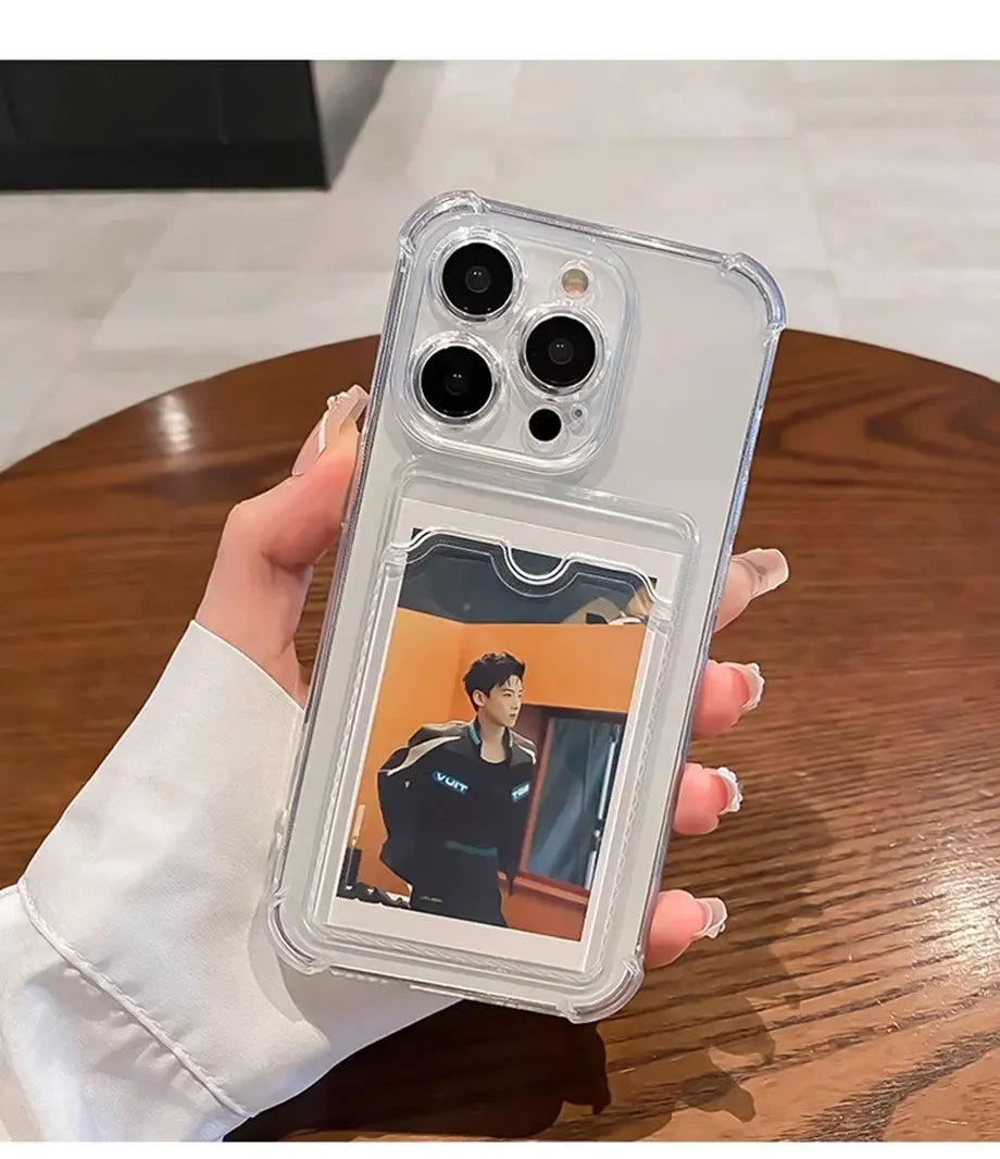 Przezroczyste Etui Portfelowe na Karty do iPhone 16 15 14 13 12 11 Pro Max Mini X XR 7 8 Plus Przezroczysta Odporna na Wstrząsy Miękka Obudowa