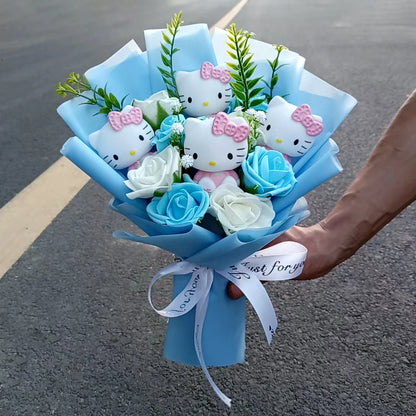 Anime Hello Kitty Cartoon Plush Bouquet Rose Flowers  Soft Plush Doll Home Wedding Decoration Christmas Valentine's Day Gift