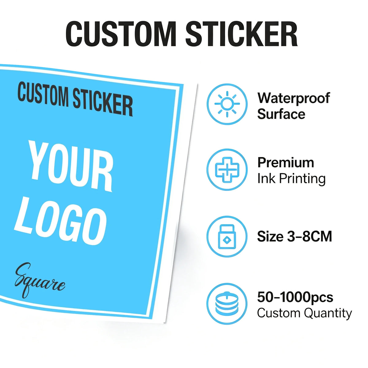 6CM Business  Customize  Logo Square Vinyl Your own Logo  Customized for Personalized  Name Stickers for Water Bottles Gifts