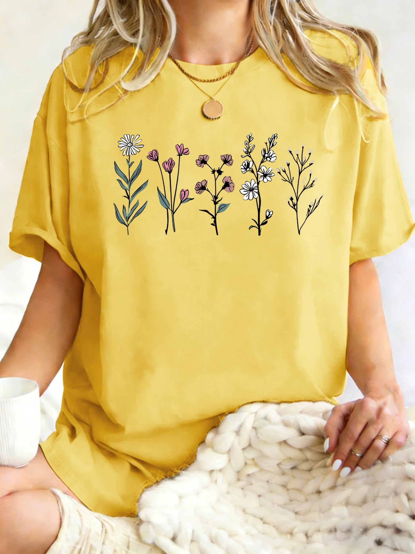 All Kinds Of Beautiful Flowers Printed T-Shirt Women Cotton Loose T Shirts All-Match Summer Clothing Comfortable Y2K Streetwear