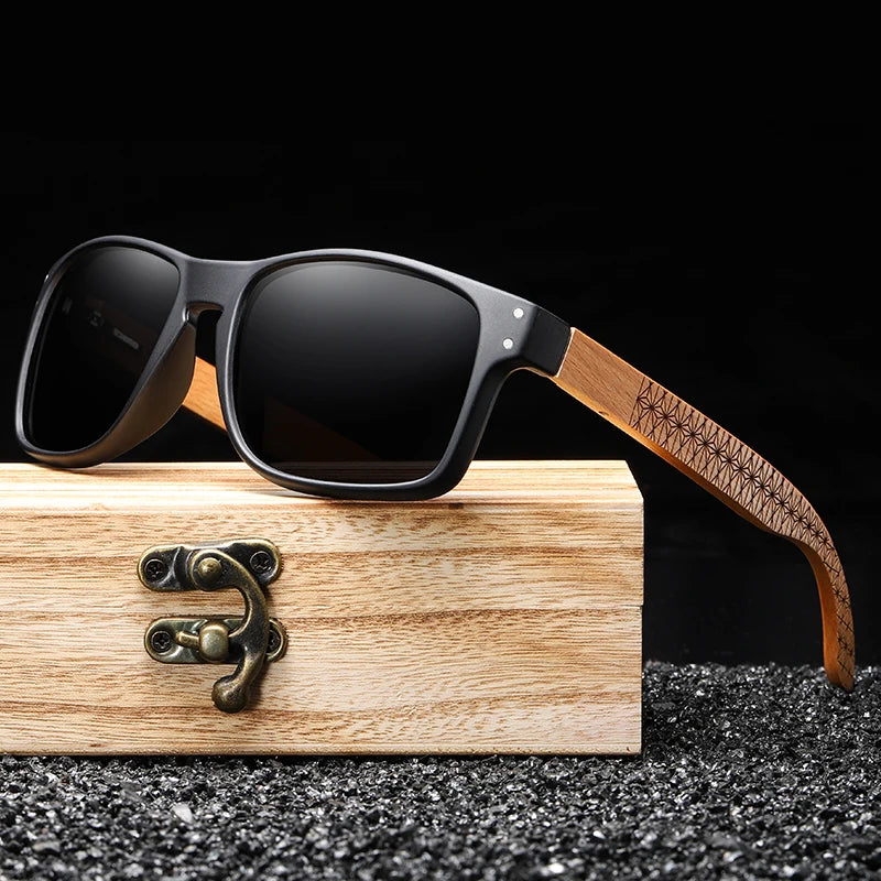 XSW Brand Design Beech Wood Handmade Sunglasses Men Polarized Eyewear Outdoor Driving Sun Glasses Reinforced Hinge 5527
