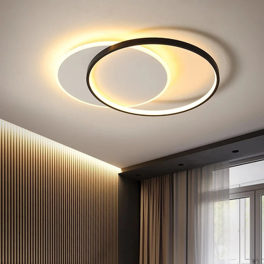 Modern Minimalist Led Ceiling Lamp For Bedroom Black White Design Ring Chandelier Living Room Study Loft Smart Light Fixtures