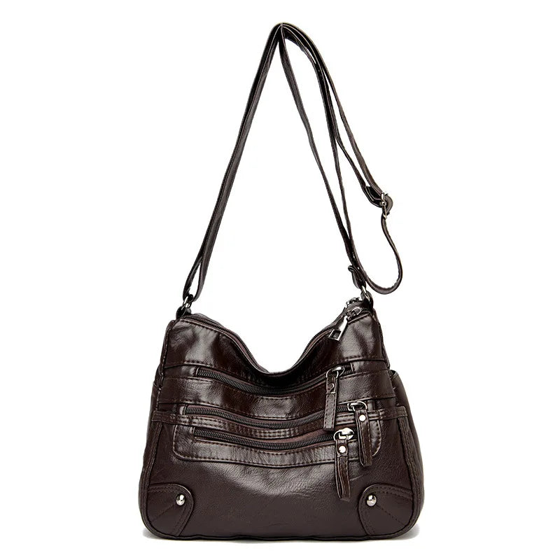 Stylish Multi Zipper Crossbody Bags, Soft Vegan Pu Leather Shoulder Bag, Women's Multi Pockets Handbag Purse for Women Daily Use