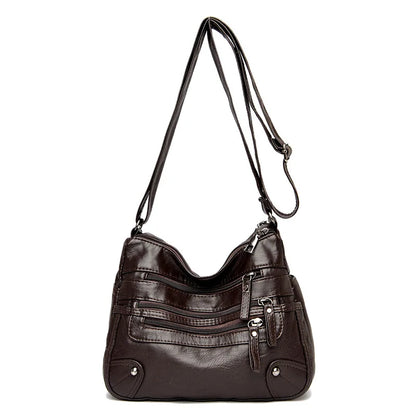 Stylish Multi Zipper Crossbody Bags, Soft Vegan Pu Leather Shoulder Bag, Women's Multi Pockets Handbag Purse for Women Daily Use