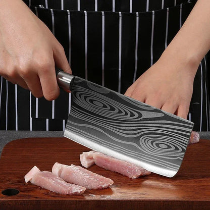 Laser Damascus Pattern Utility Kitchen Knives Set, Stainless Steel Sharp Slicing Chef Knife, Scissors & Sharpening Rod Cooking T