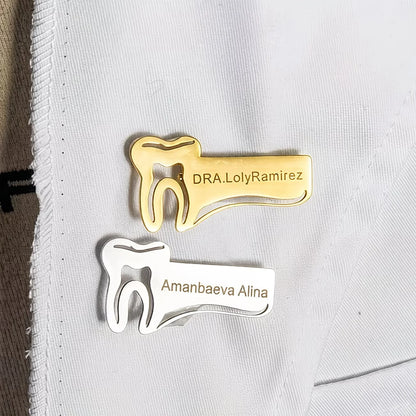 Customized Stainless Steel Dentist Brooch Personalized and Simple Laser Engraved Dentist Exclusive Nameplate Suitable for Daily