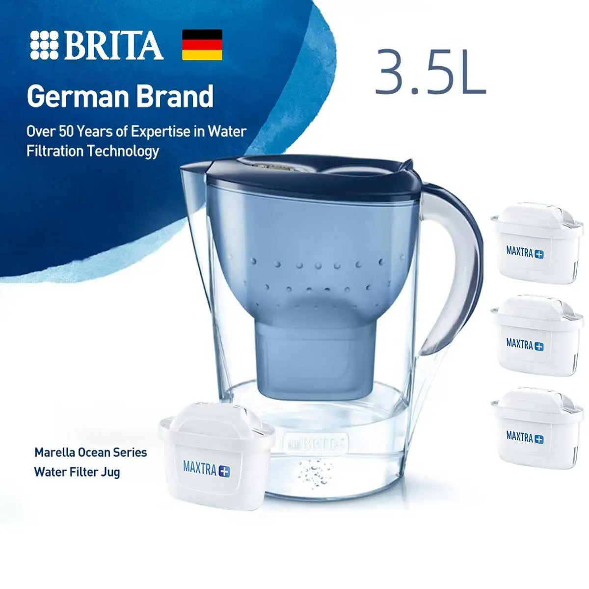 BRITA Oczyszczacz wody 3.5L Domowy dzbanek filtrujący wodę z wkładem filtrującym Dzbanek filtrujący wodę Seria Marella Ocean
