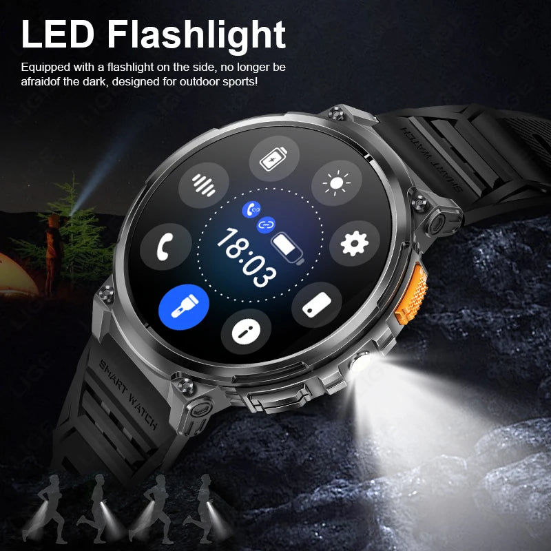 LIGE 1.85-inch AMOLED Smart Watch Men with LED Flashlight IP68 Waterproof Smartwatch 730mAh Bluetooth Call Smartwatches For Men