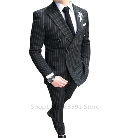 2 Pieces Luxury Men's Striped Wedding CasualTuxedo Men's British Slim Suit Men's Quality Business Social Club Suit Costume Homme