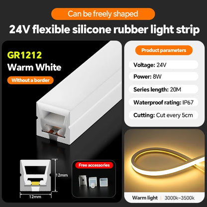 LED flexible silicone light strip embedded 24V waterproof tubing linear lamp concealed installation flexible soft light strip