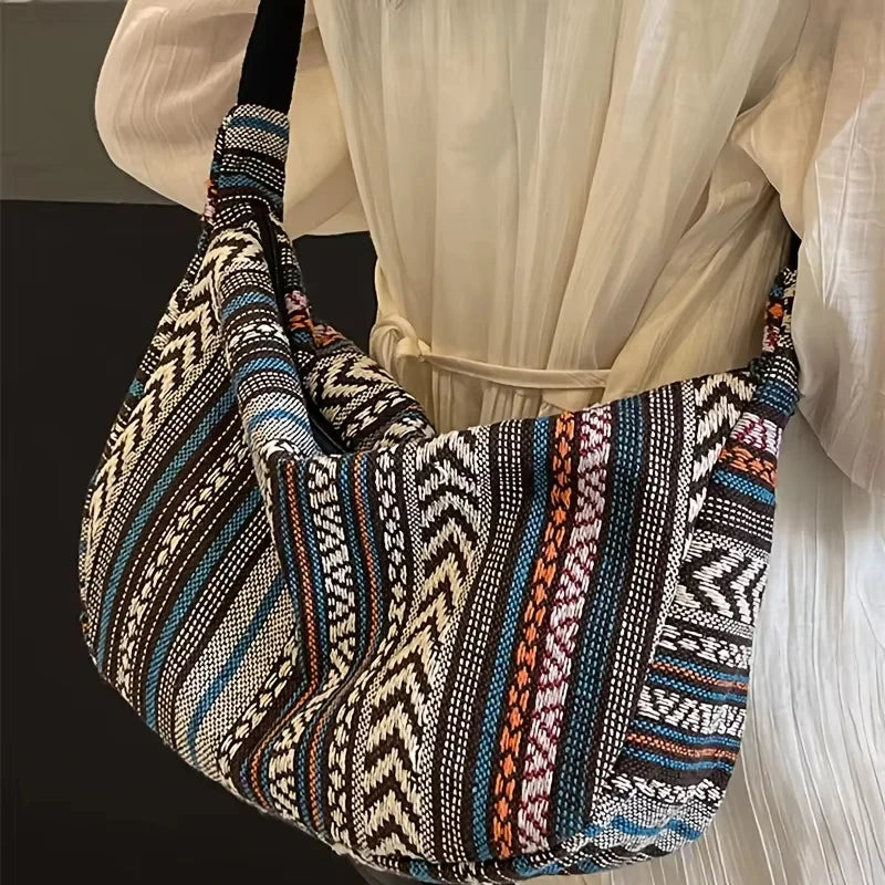 1pcs Crossbody Bags Tribal Style Shoulder Bag Foldable Crossbody Striped Pattern Flag Theme Hand Washable Edge Painted Lining