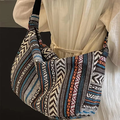 1pcs Crossbody Bags Tribal Style Shoulder Bag Foldable Crossbody Striped Pattern Flag Theme Hand Washable Edge Painted Lining