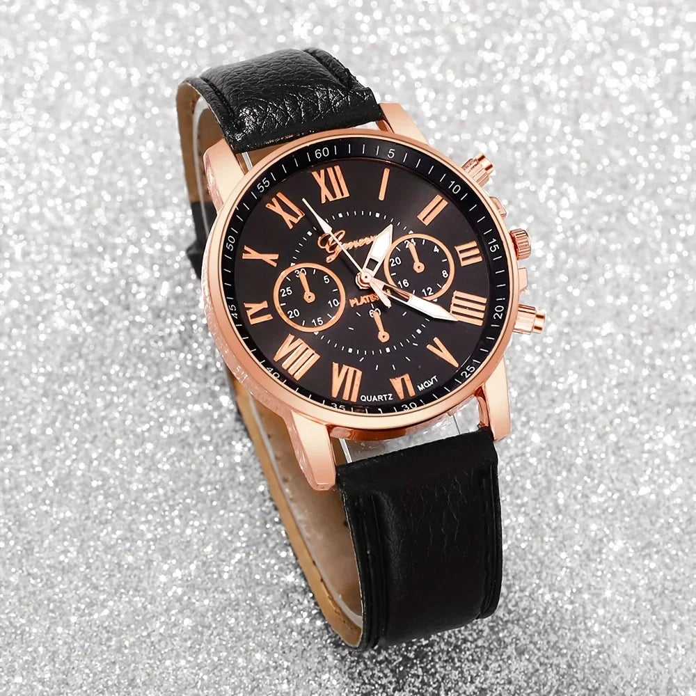 4-piece set of fashionable women's quartz watch - stylish circular dial, suitable for daily wear and special occasions