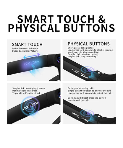 CY03 AI Smart Glasses with Camera 1600x1200 Video Recording Open-Ear Bluetooth 5.3 Headphones Real-time Translation Touch Contro