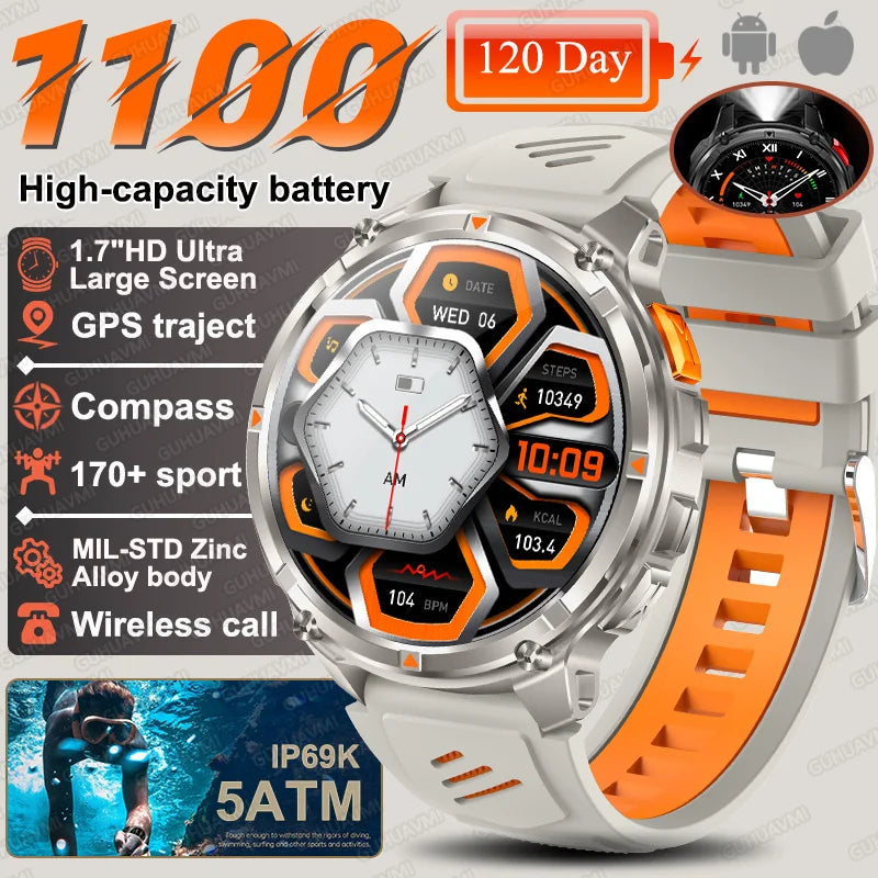 2026 New T-REX 3 PRO 1100mAh Large Battery Smart Watch 10ATM Waterproof GPS 1.7" HD AMOLED Call Sports Flashlight Smartwatch Men