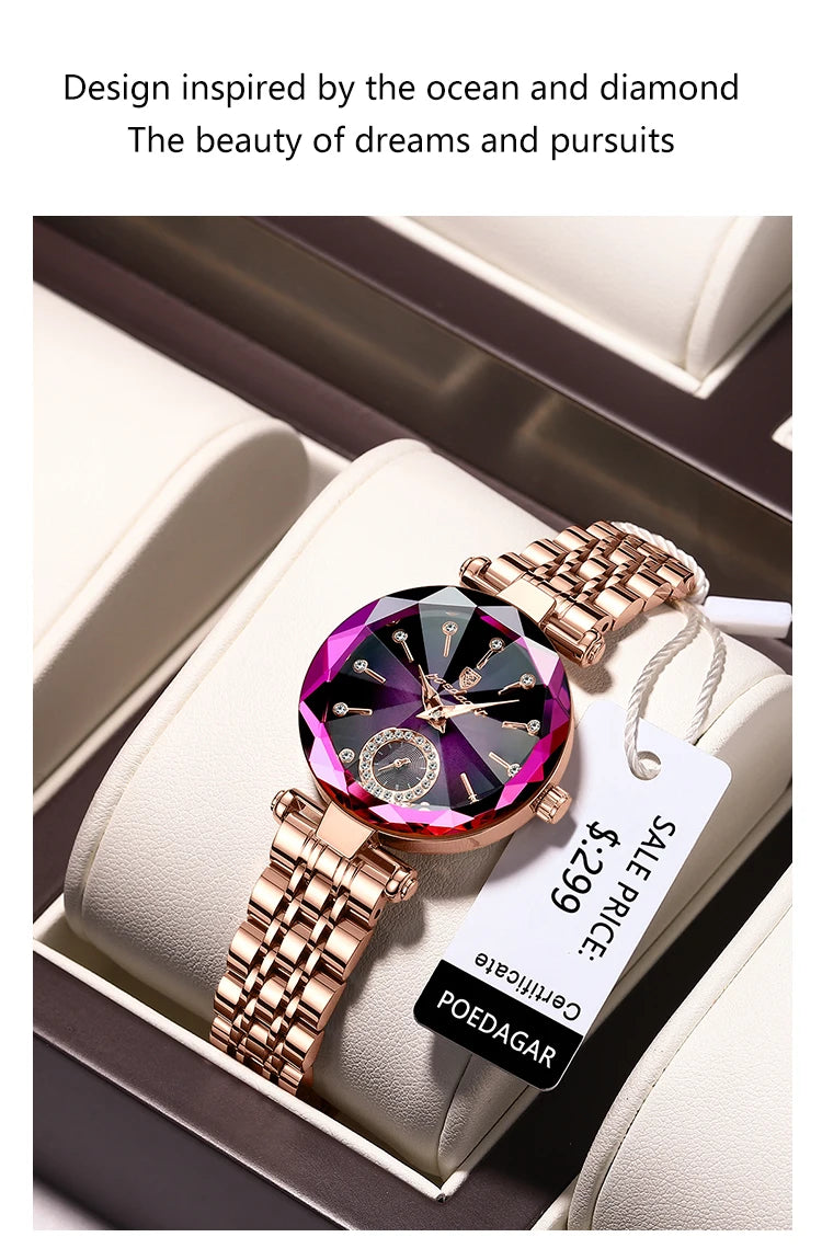POEDAGAR Luxury Diamond Dial Woman Wristwatch Waterproof Stainless Steel Watch for Ladies Elegant Simple Quartz Women's Watches