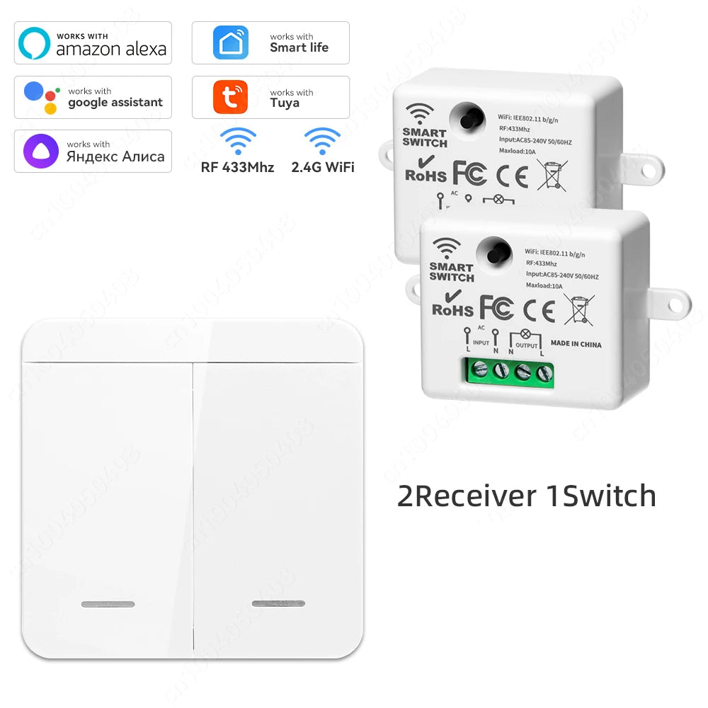 Tuya WiFi Smart Switch RF 433Mhz Wireless Switch 86 Wall Panel Mini Relay Module Smart Home Gadgets Voice for Alice Alexa Google
