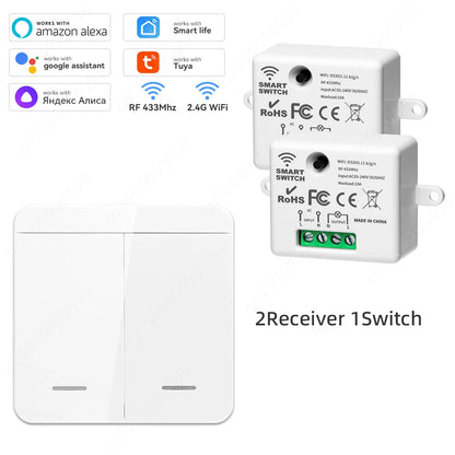 Tuya WiFi Smart Switch RF 433Mhz Wireless Switch 86 Wall Panel Mini Relay Module Smart Home Gadgets Voice for Alice Alexa Google