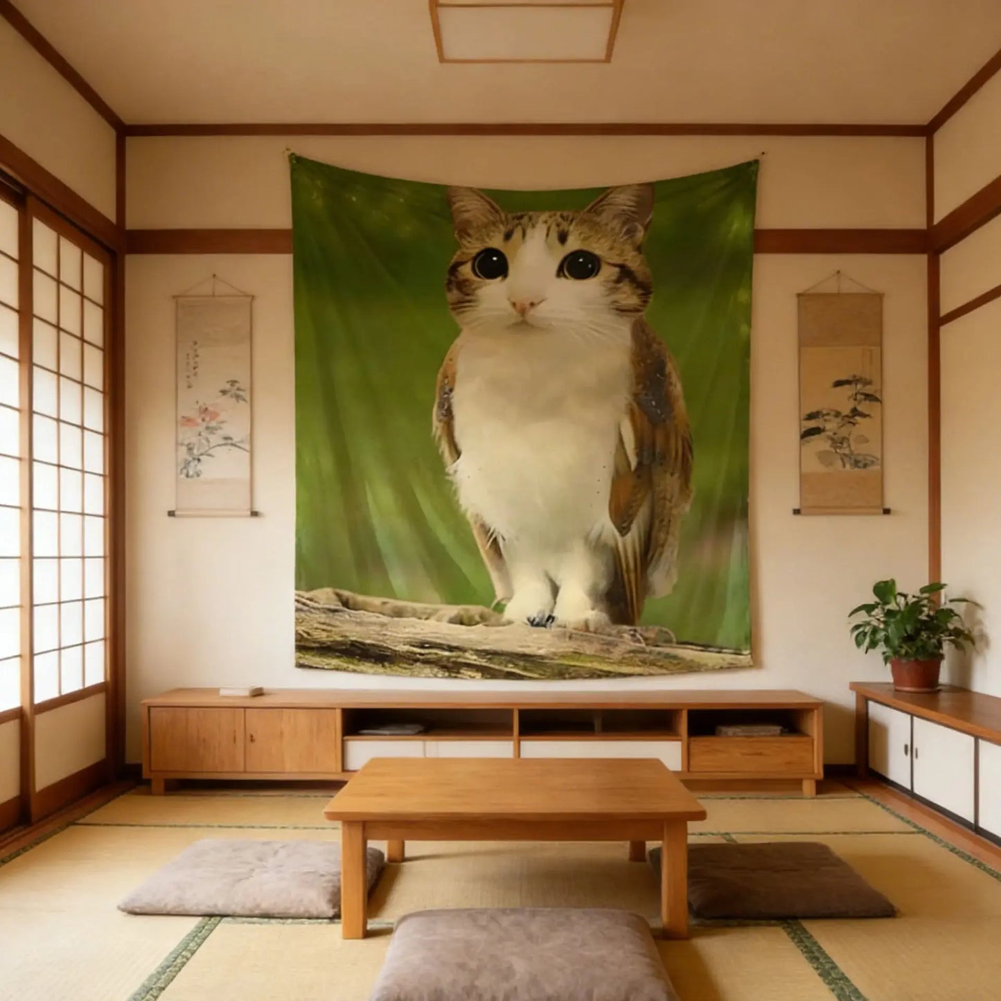 Meowl Cat Owl Funny Meme Tapestry Bedroom Wall Hanging Fabric Living Room Home Dorm Decor Art Home Decor